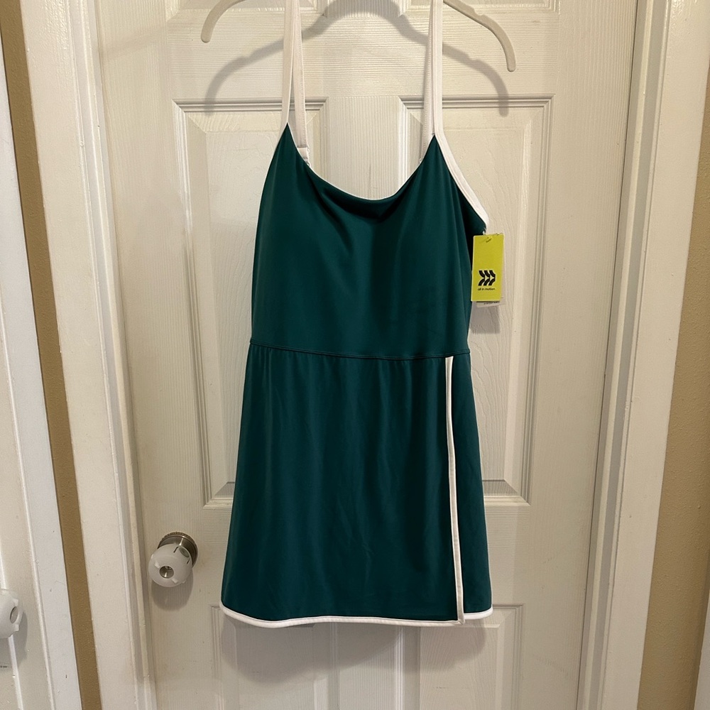 All in Motion Teal Mini Dress with White Trim
